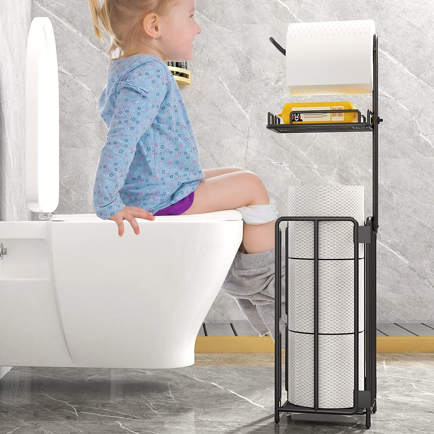 Toilet Paper Holder Stand, Bathroom Free Standing Toilet Tissue Paper Roll Holder