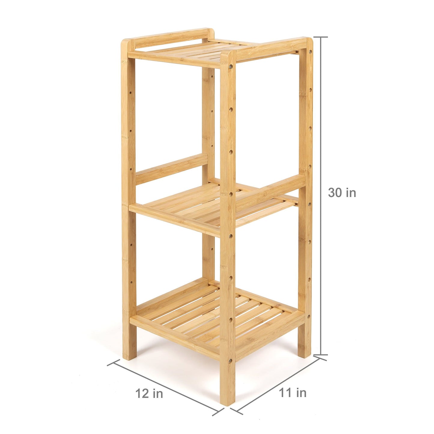 30-inch Three Tier Free-Standing Bathroom Shelf, 30 lbs. Capacity, Bamboo