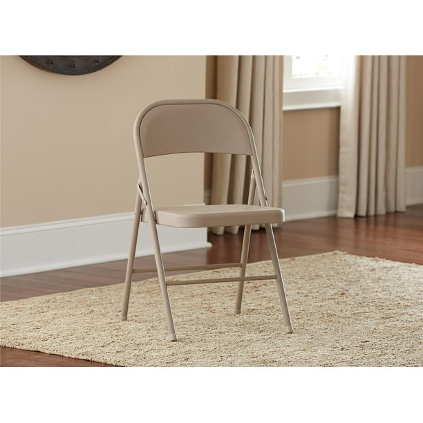 Steel Folding Chair (4 Pack), Black and Beige