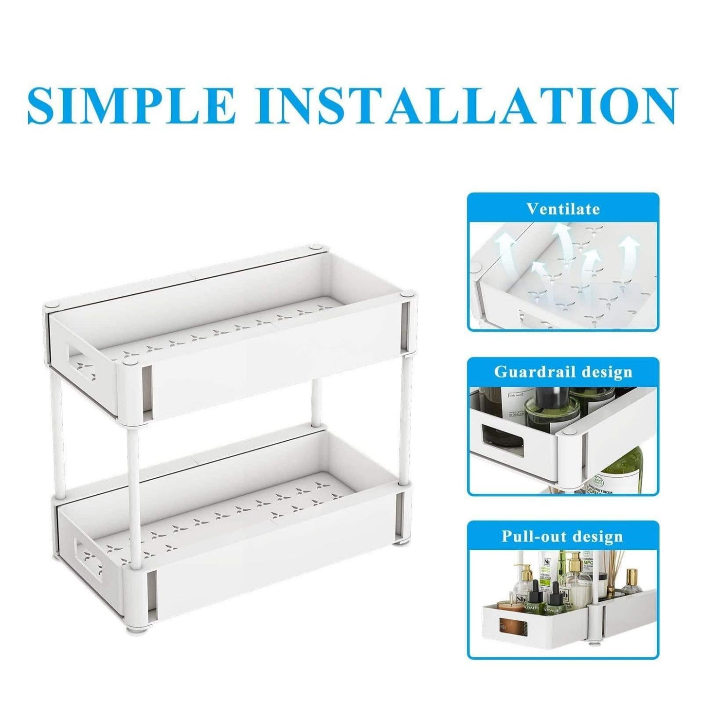 2 sets sink storage units and bathroom sink storage units, 2-layer drawer cabinet storage unit for kitchen bathroom sink storage, white