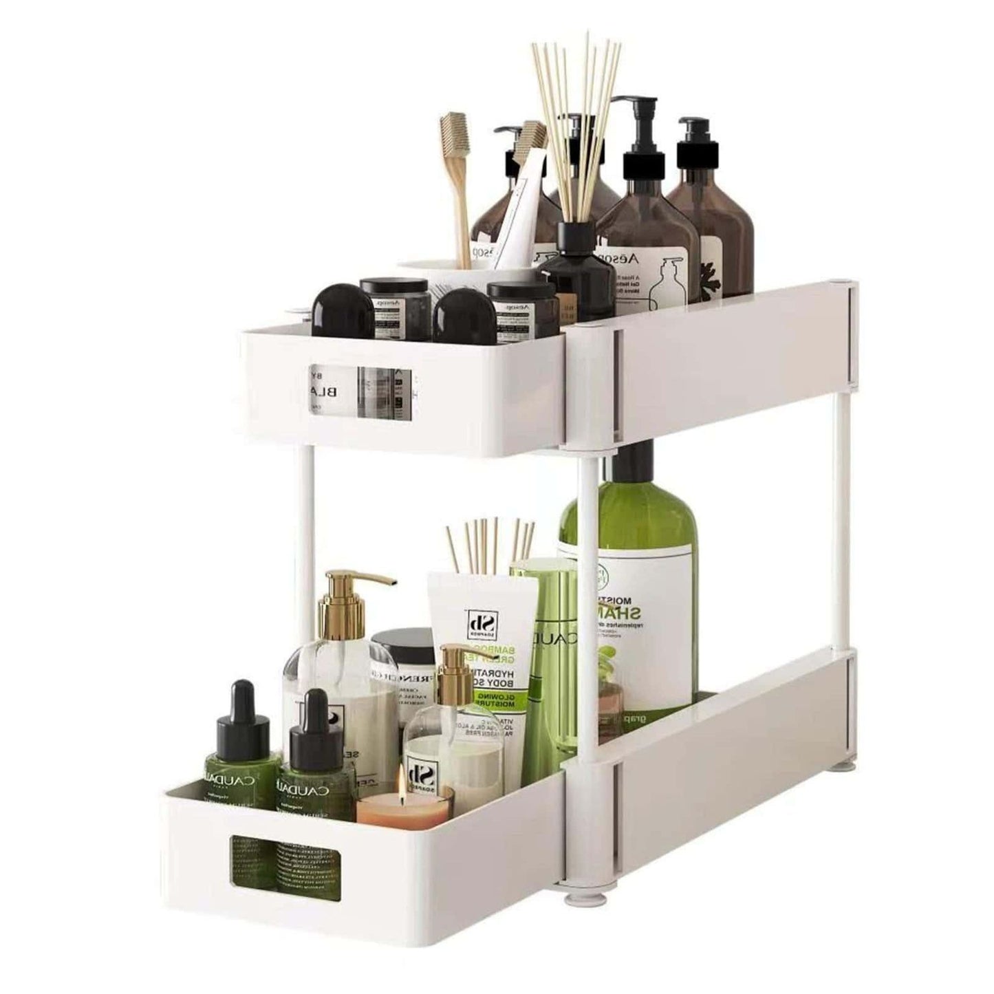 2 sets sink storage units and bathroom sink storage units, 2-layer drawer cabinet storage unit for kitchen bathroom sink storage, white