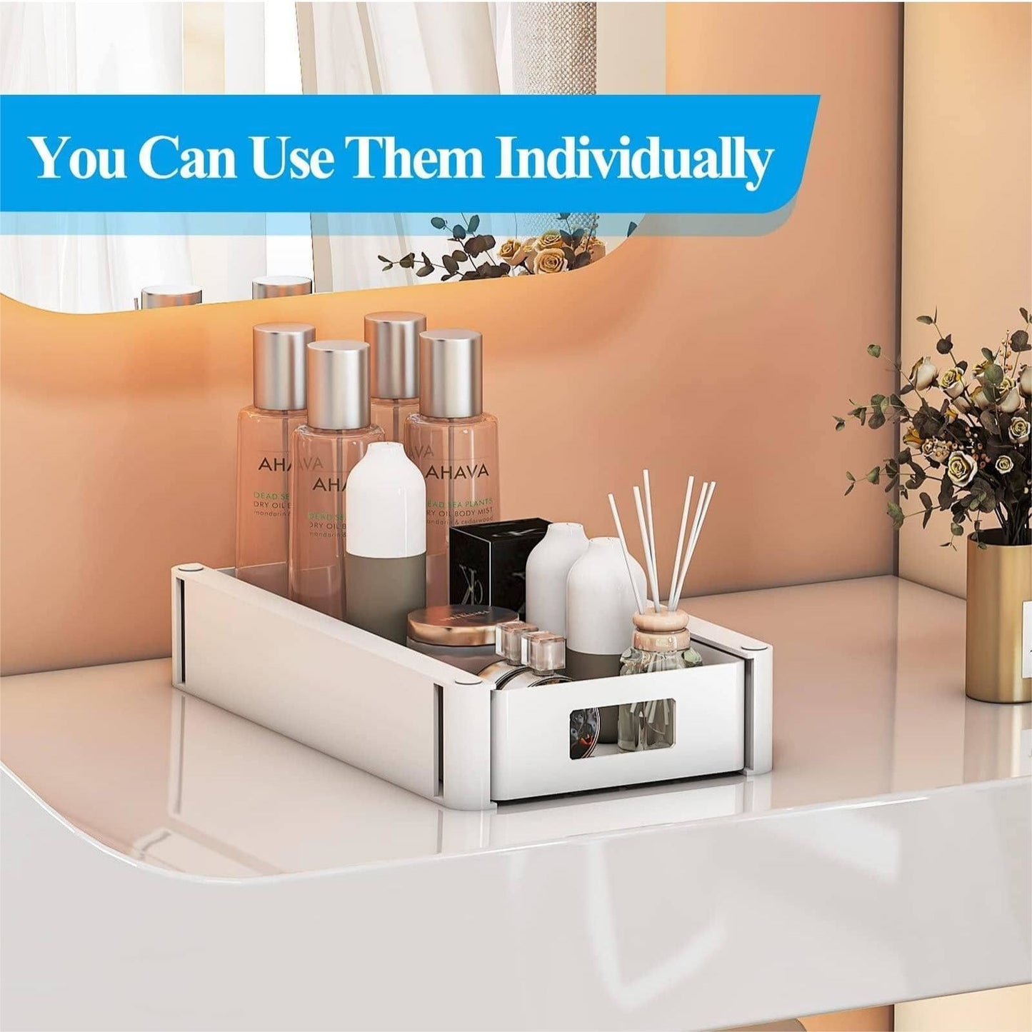 2 sets sink storage units and bathroom sink storage units, 2-layer drawer cabinet storage unit for kitchen bathroom sink storage, white