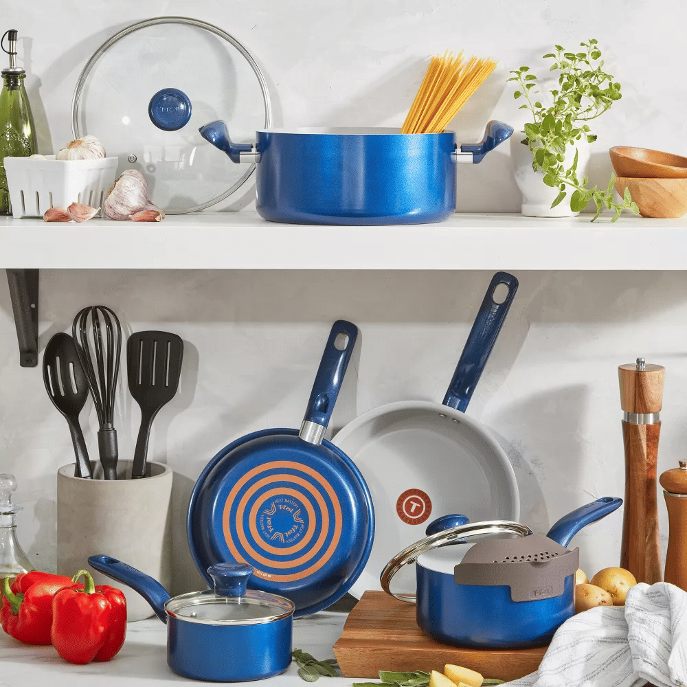 T-fal Simply Cook Ceramic Cookware, 12pc Set, Blue