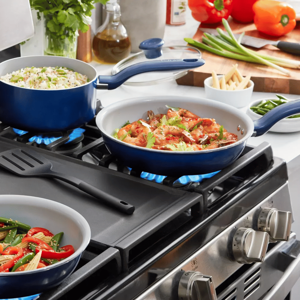 T-fal Simply Cook Ceramic Cookware, 12pc Set, Blue