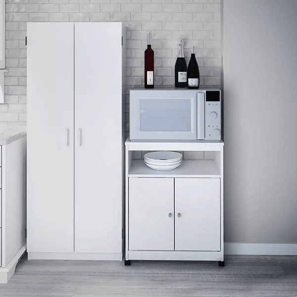 Two Door One Drawer Four Wheel Microwave Cart