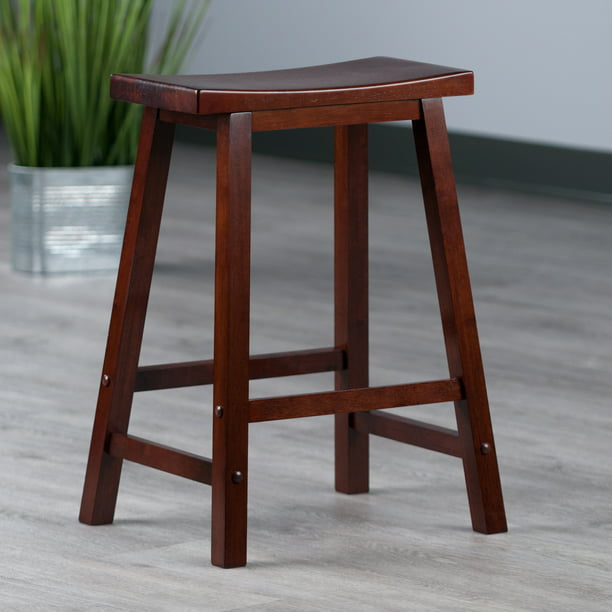 Wood Satori Saddle Seat Counter Stool, Walnut Finish