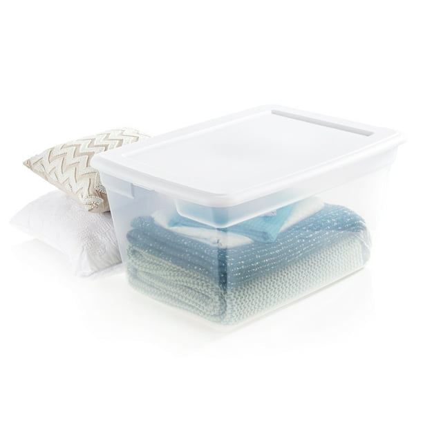 58 Qt Storage Box Clear Base White Lid Set of 8