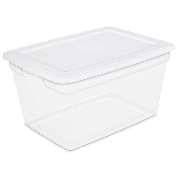 58 Qt Storage Box Clear Base White Lid Set of 8