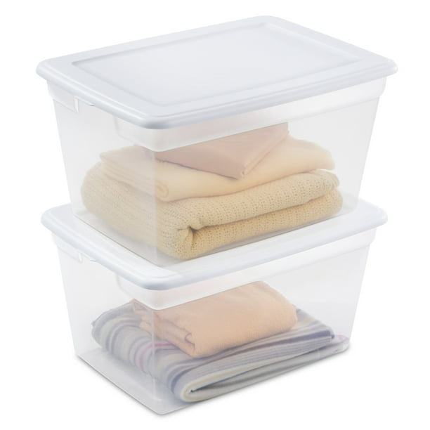 58 Qt Storage Box Clear Base White Lid Set of 8