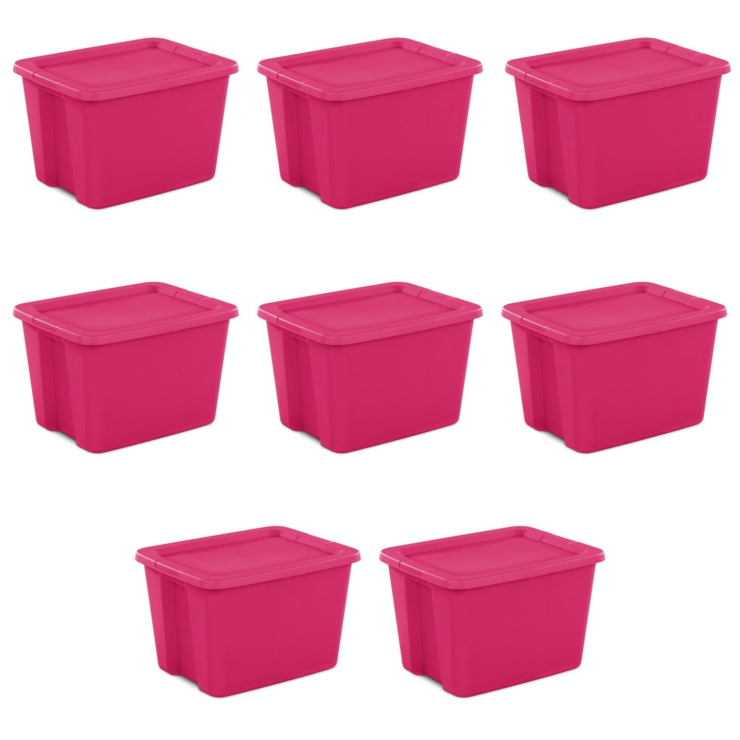 18 Gallon Tote Box Plastic, Fuchsia Burst, Set of 8