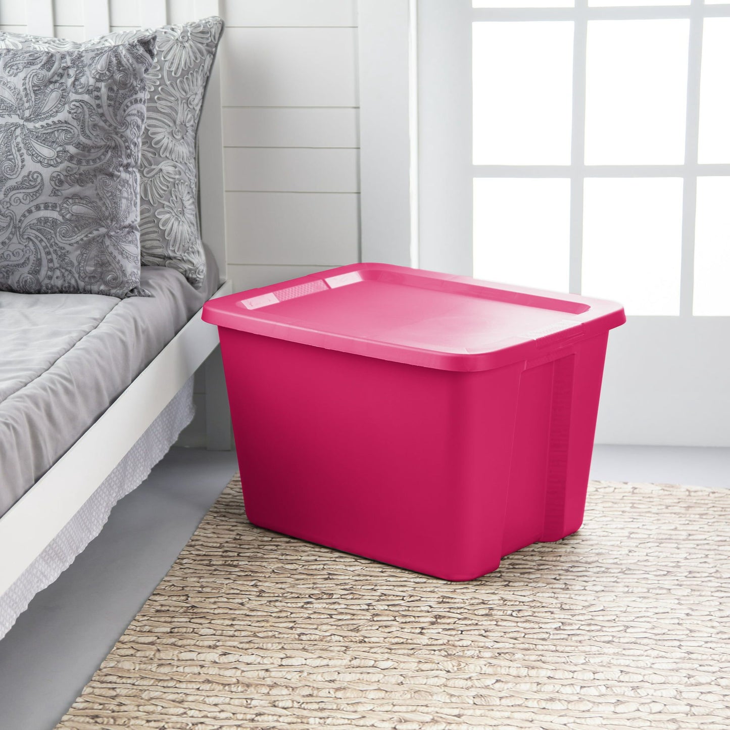 18 Gallon Tote Box Plastic, Fuchsia Burst, Set of 8