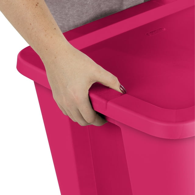 18 Gallon Tote Box Plastic, Fuchsia Burst, Set of 8