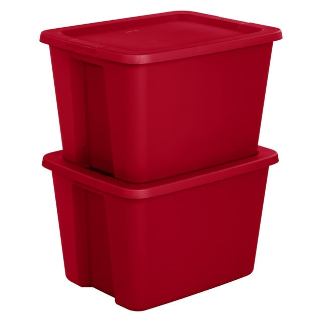 18 Gallon Tote Box Plastic, Infra Red, Set of 8