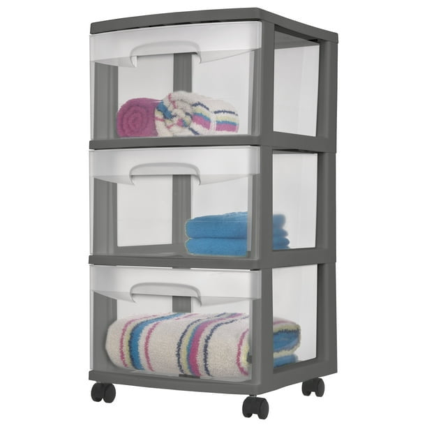 3 Drawer Cart Plastic, Gray Flannel, Set of 2
