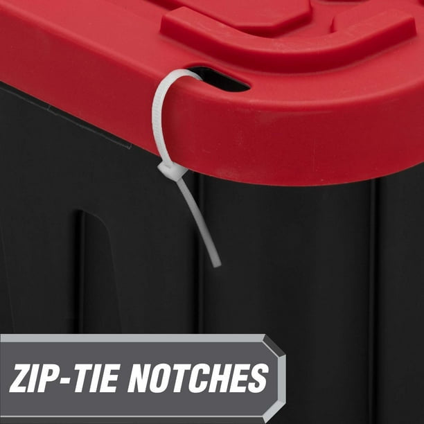 12 Gallon Snap Lid Storage Bin Container, Black with Red Lid, Set of 4