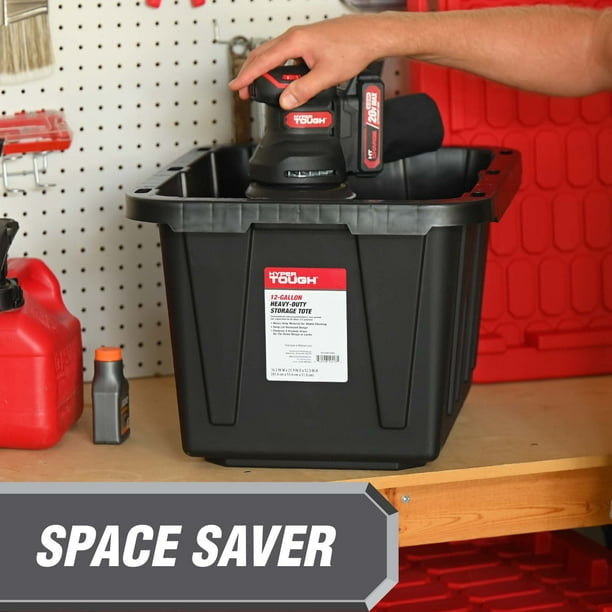 12 Gallon Snap Lid Storage Bin Container, Black with Red Lid, Set of 4