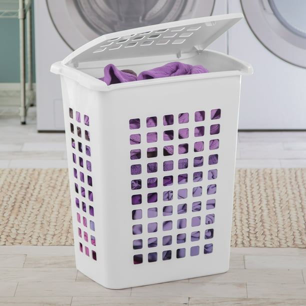 Rectangular LiftTop Plastic Laundry Hamper , White, Set of 4