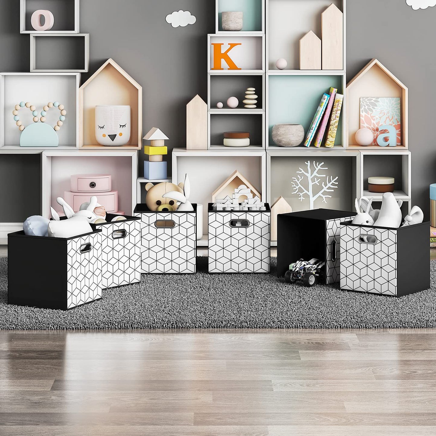 6 Pack Fabric Storage Cubes with Handle, Foldable 11 Inch Cube Storage Bins, Storage Baskets for Shelves, Storage Boxes for Organizing Closet Bins, Black