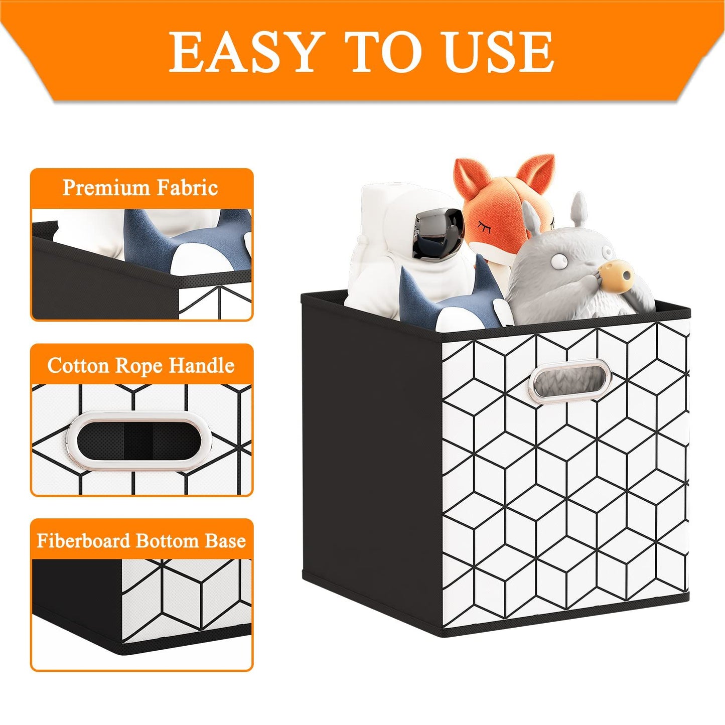 6 Pack Fabric Storage Cubes with Handle, Foldable 11 Inch Cube Storage Bins, Storage Baskets for Shelves, Storage Boxes for Organizing Closet Bins, Black
