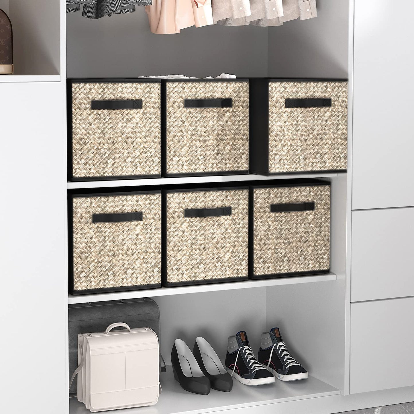 6 Pack Fabric Storage Cubes with Handle, Foldable 11 Inch Cube Storage Bins, Storage Baskets for Shelves, Storage Boxes for Organizing Closet Bins,Black