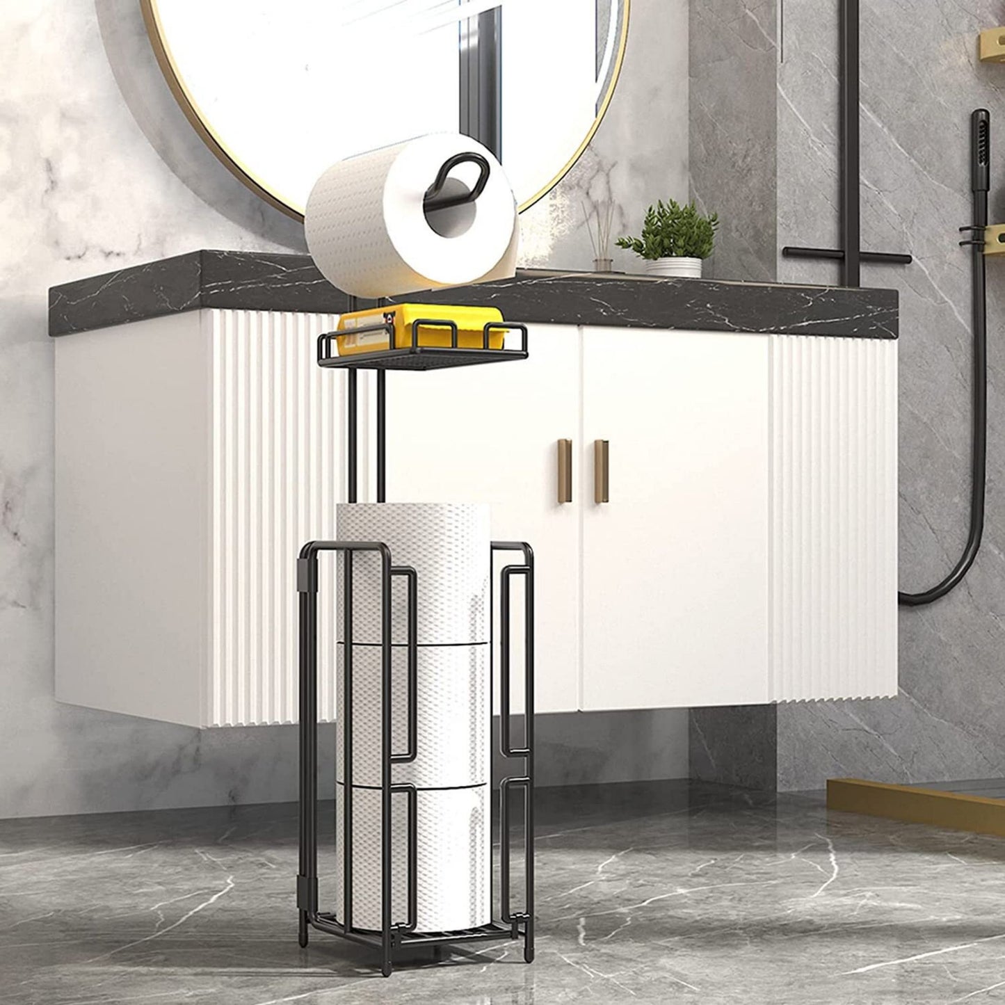 Toilet Paper Holder Stand, Bathroom Free Standing Toilet Tissue Paper Roll Holder