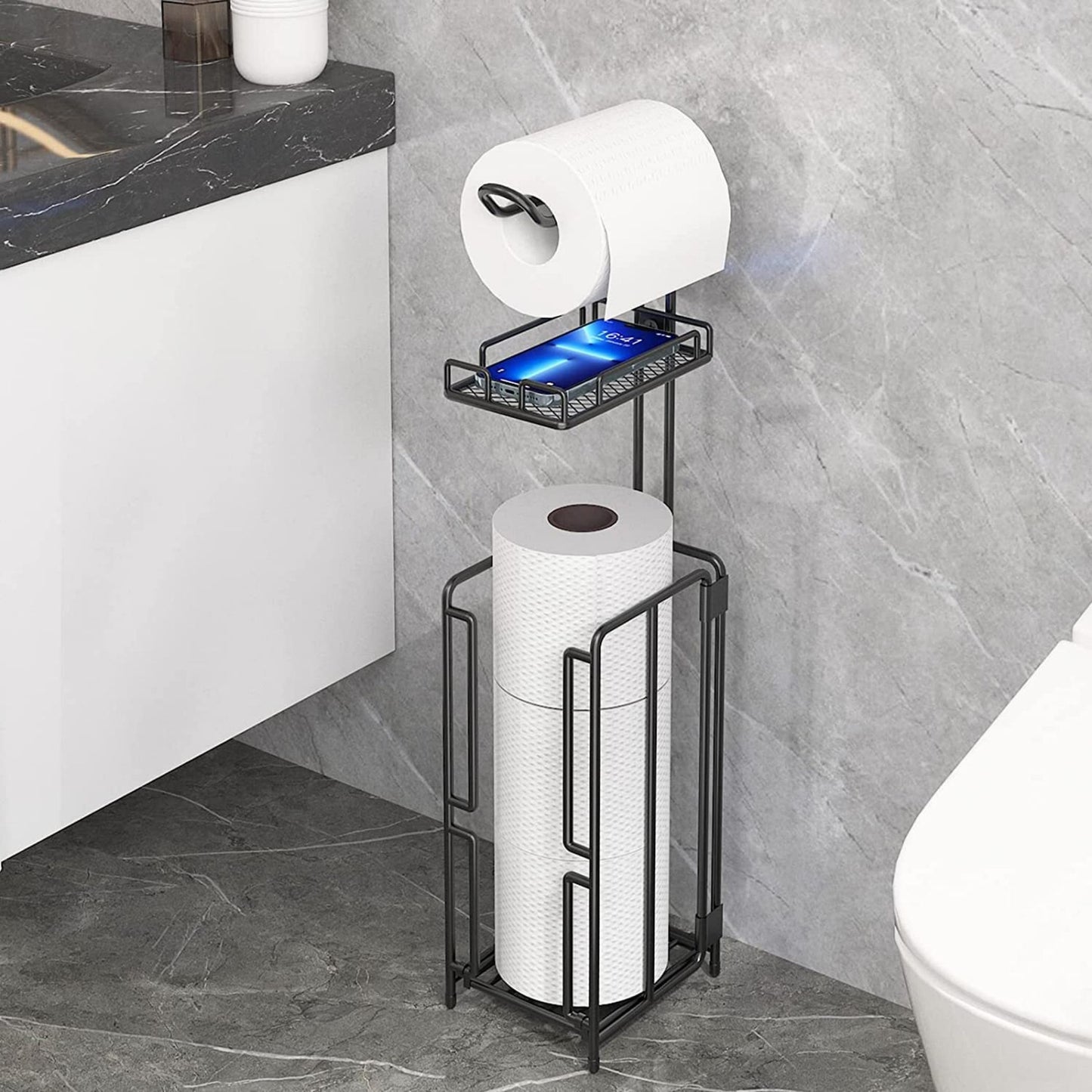 Toilet Paper Holder Stand, Bathroom Free Standing Toilet Tissue Paper Roll Holder