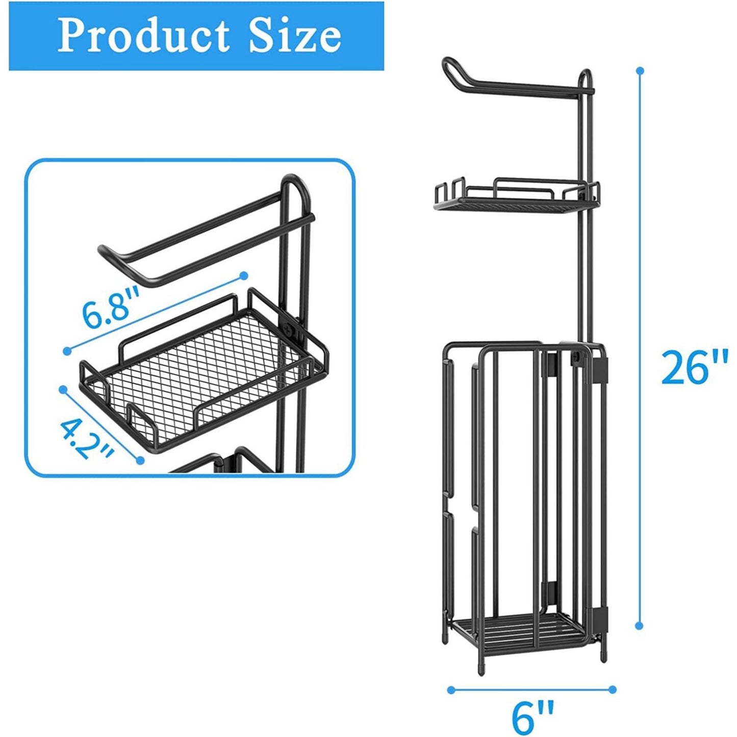 Toilet Paper Holder Stand, Bathroom Free Standing Toilet Tissue Paper Roll Holder