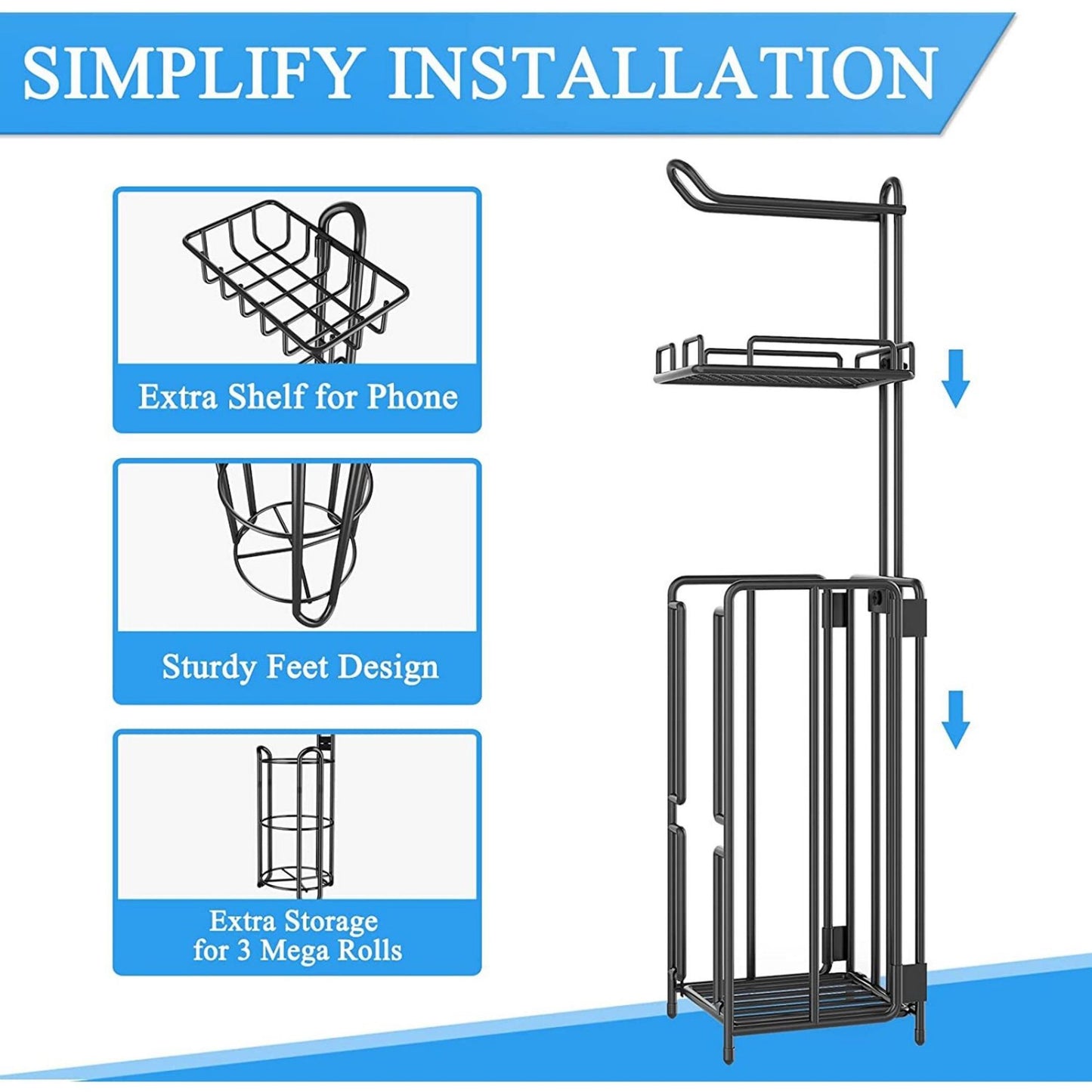 Toilet Paper Holder Stand, Bathroom Free Standing Toilet Tissue Paper Roll Holder