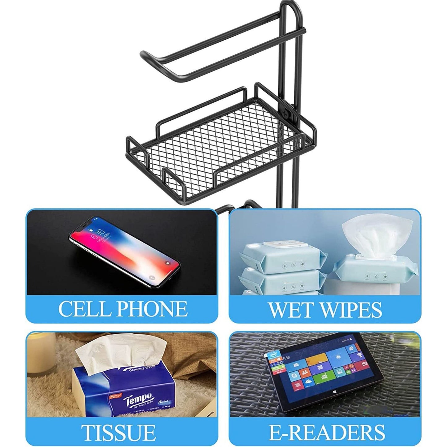 Toilet Paper Holder Stand, Bathroom Free Standing Toilet Tissue Paper Roll Holder