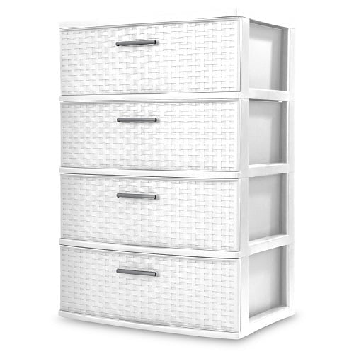 Wide 4 Drawer Cross-Weave Tower for multi-purposes