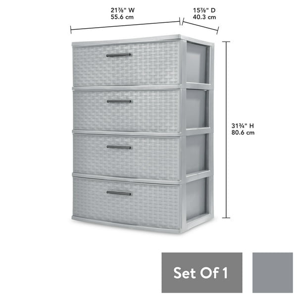 Wide 4 Drawer Cross-Weave Tower for multi-purposes