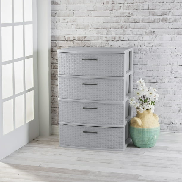 Wide 4 Drawer Cross-Weave Tower for multi-purposes
