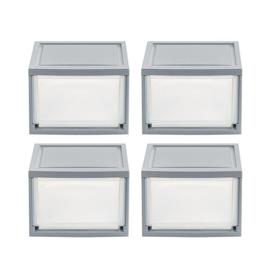 14 Quart Stackable Clear Plastic Storage Drawer, Gray, Set of 4