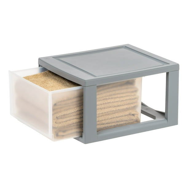 14 Quart Stackable Clear Plastic Storage Drawer, Gray, Set of 4