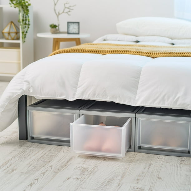 14 Quart Stackable Clear Plastic Storage Drawer, Gray, Set of 4