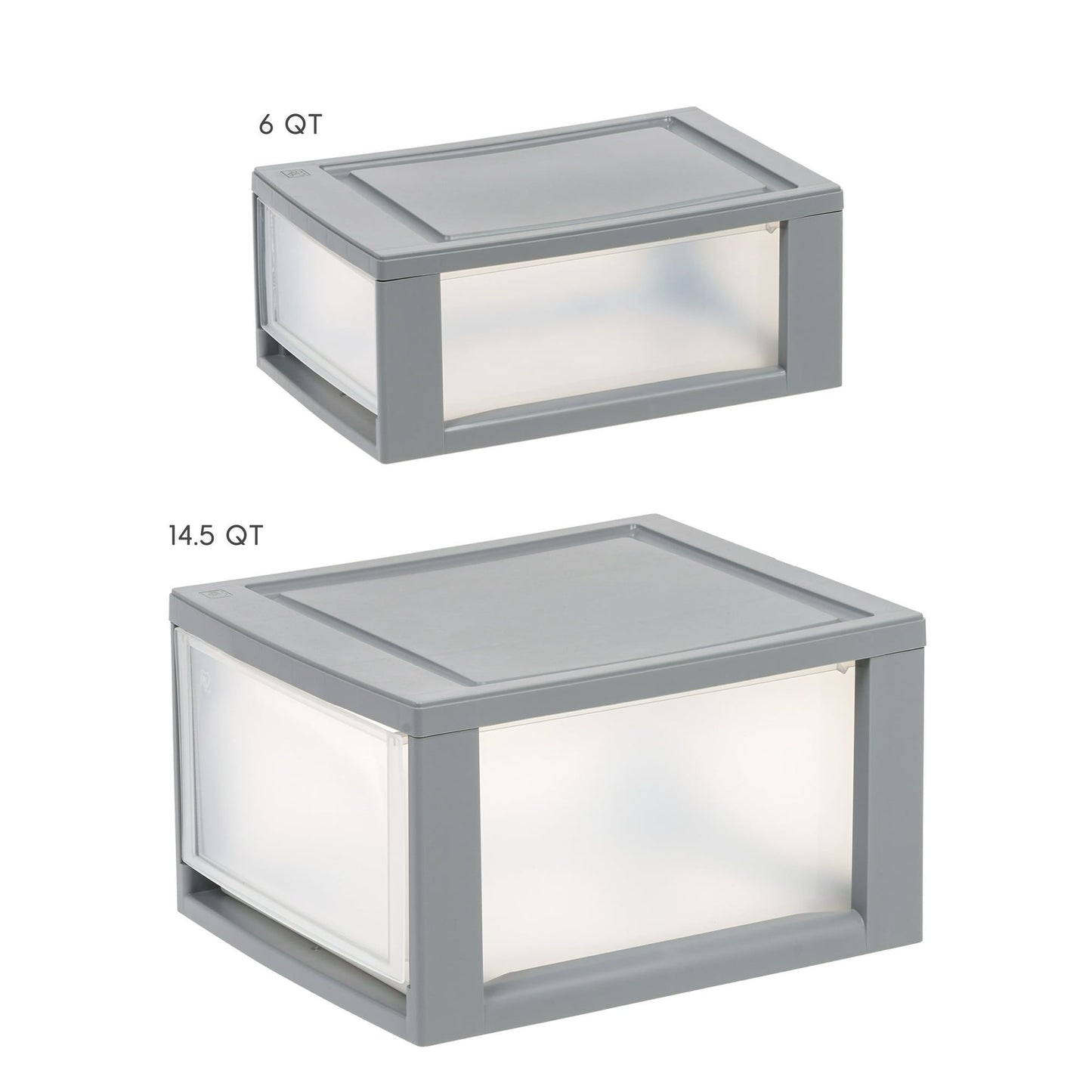 14 Quart Stackable Clear Plastic Storage Drawer, Gray, Set of 4