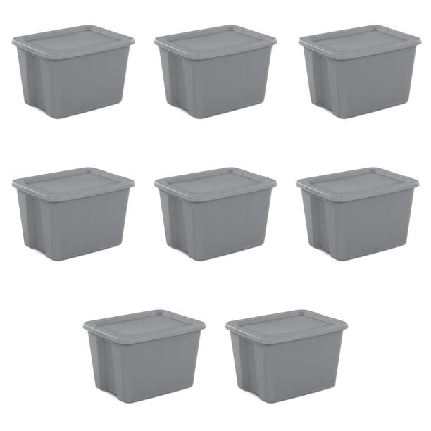 18 Gallon Tote Box Plastic, Gray, Set of 8