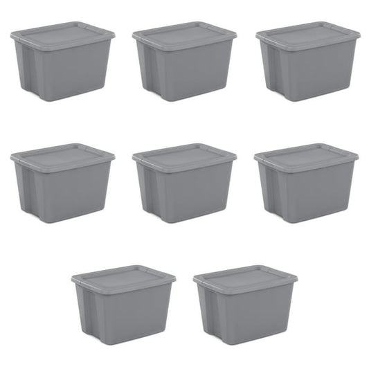 18 Gallon Tote Box Plastic, Gray, Set of 8