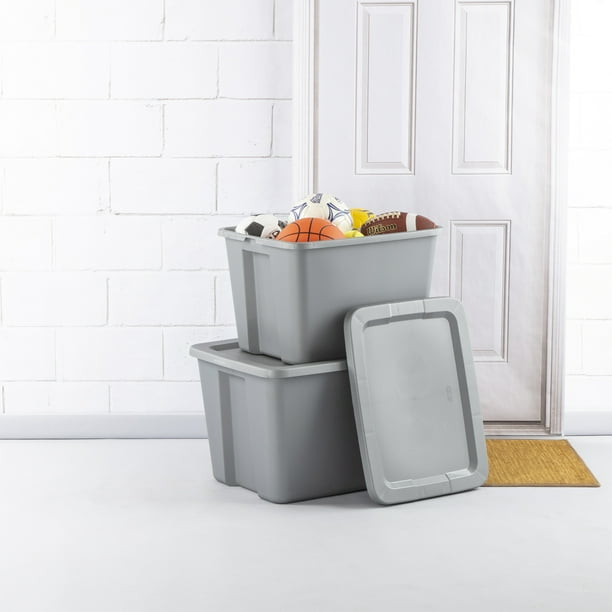 18 Gallon Tote Box Plastic, Gray, Set of 8
