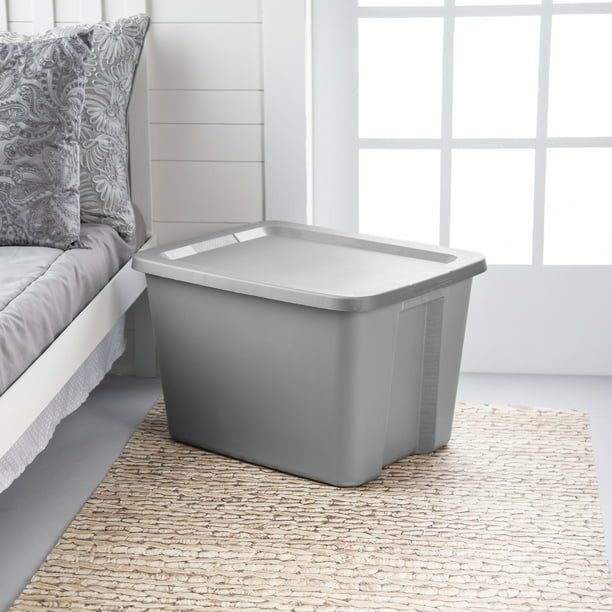 18 Gallon Tote Box Plastic, Gray, Set of 8