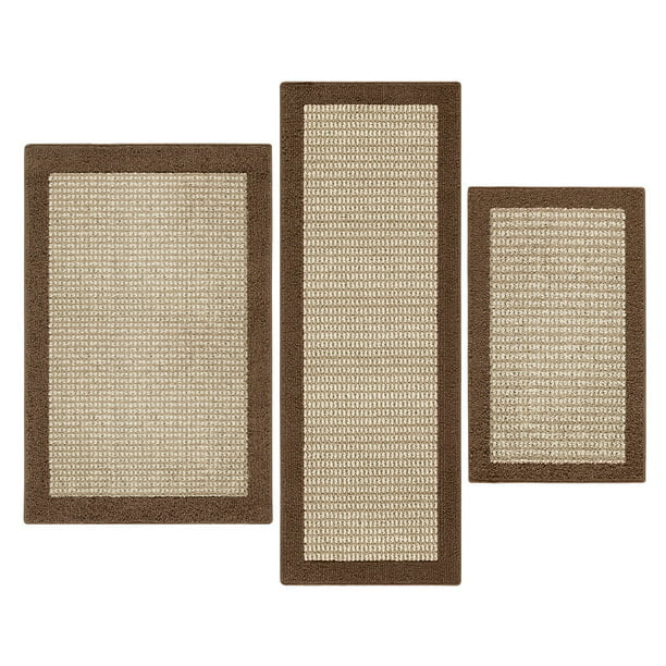 Machine Washable Faux Sisal Gray Indoor Accent Rug Set, 3-Piece Set