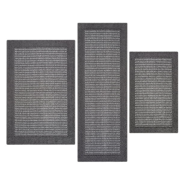 Machine Washable Faux Sisal Gray Indoor Accent Rug Set, 3-Piece Set