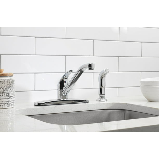 8" Widespread Single Handle Kitchen Faucet with Side Spray, Chrome