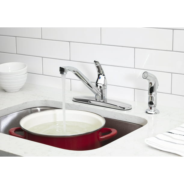 8" Widespread Single Handle Kitchen Faucet with Side Spray, Chrome
