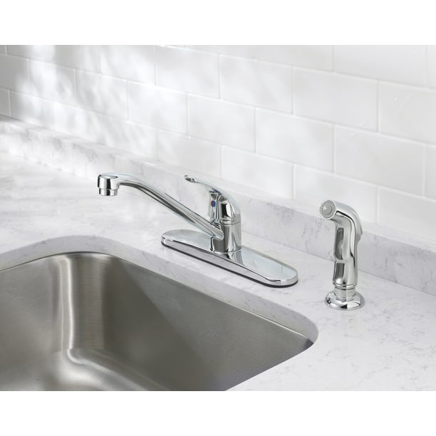 8" Widespread Single Handle Kitchen Faucet with Side Spray, Chrome