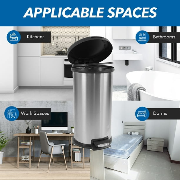 Stainless Steel 10.5 Gallon Trash Can Round Step Kitchen Trash Can