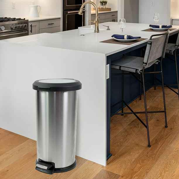 Stainless Steel 10.5 Gallon Trash Can Round Step Kitchen Trash Can