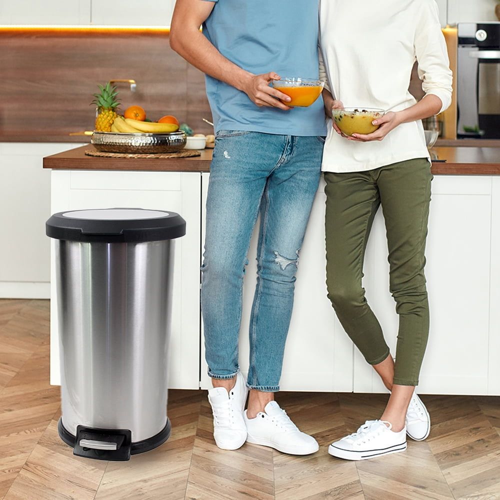 Stainless Steel 10.5 Gallon Trash Can Round Step Kitchen Trash Can