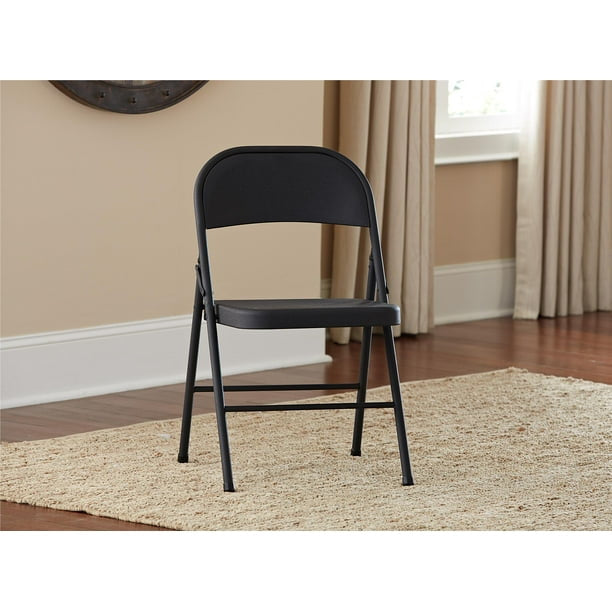 Steel Folding Chair (4 Pack), Black and Beige