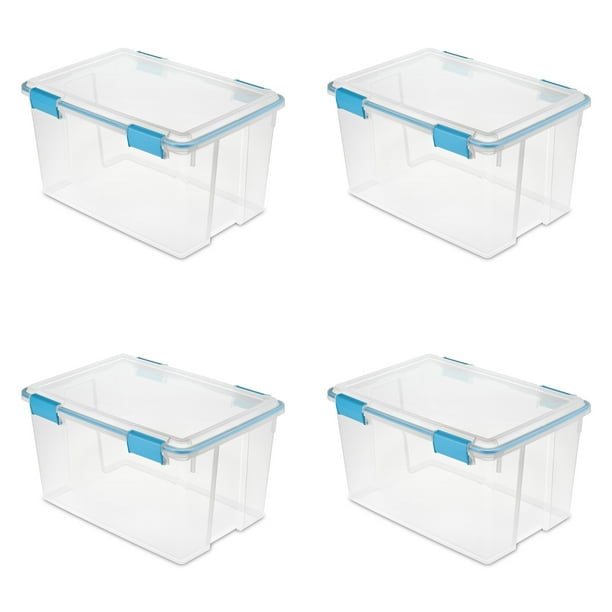 54-Quart Plastic Gasket Box, Blue Aquarium, Set of 4, Sturdy Large Capacity